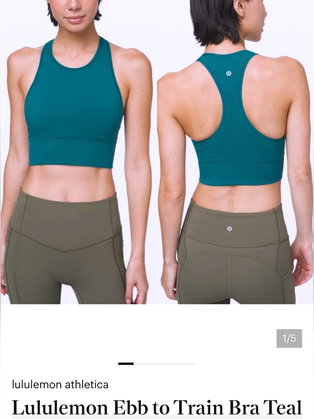 Lululemon Ebb to Train Bra Teal Sz 8